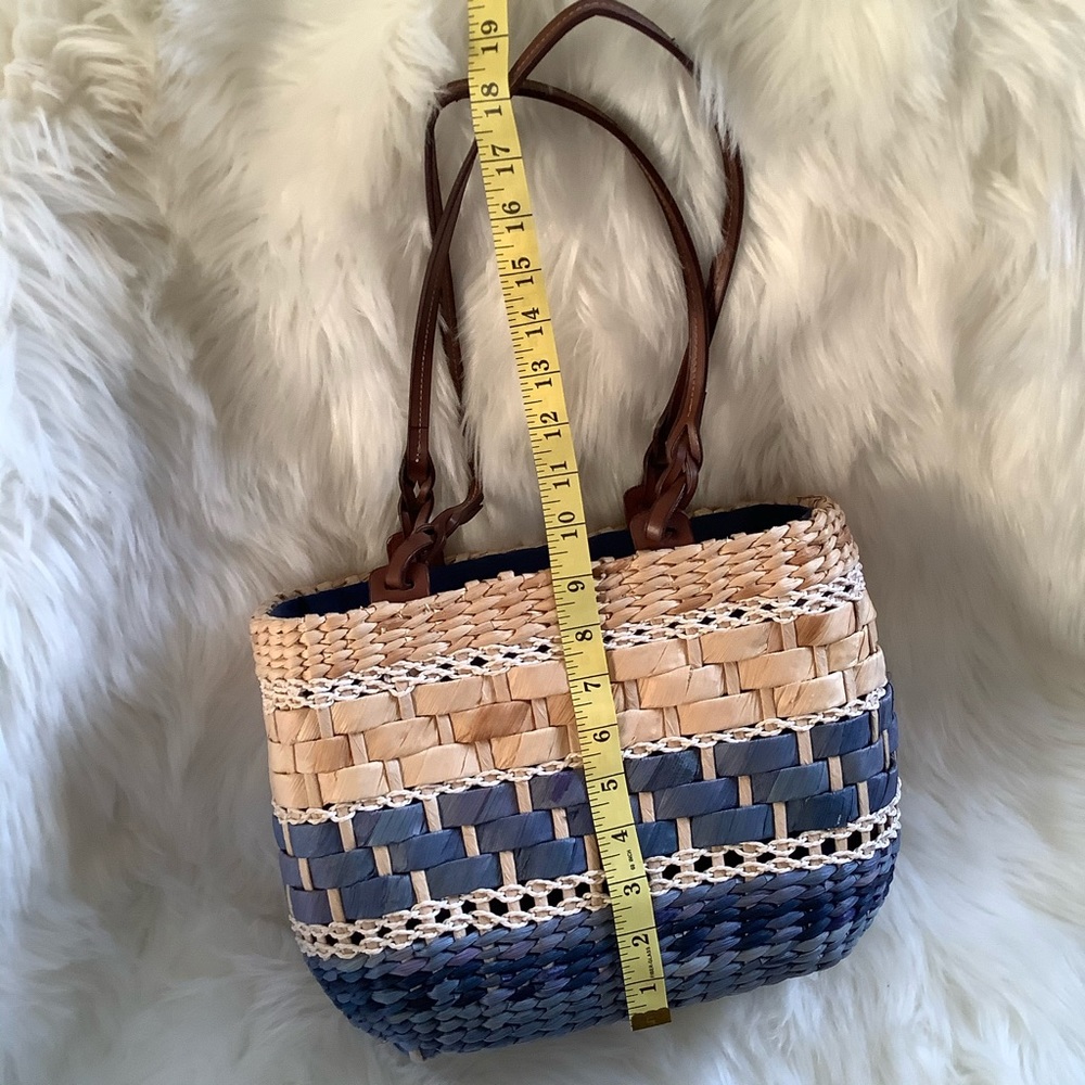 Straw Hand Woven Top Zip Boho Bohemian Purple Tan Purse That’s Lined - Picture 7 of 9